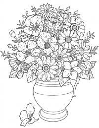 Цветы в вазе Раскраски для взрослых скачать