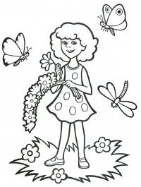 Девочка с бабочками Скачать сложные раскраски