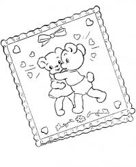 Мишки с сердечками на открытке с ленточкой Раскраски антистресс бесплатно
