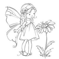 Девочка фея смотрит на цветок с божьей коровкой Раскраски для взрослых скачать