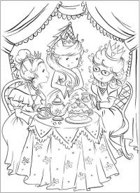 Три принцессы пьют чай Раскраски для взрослых антистресс