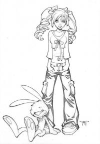 Девушка с зайцем Раскраски для взрослых скачать