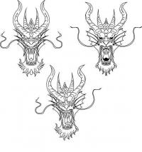 Три маски с головами драконов Картинки антистресс раскраски