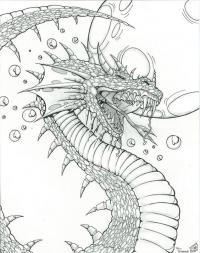Голова зубастого дракона с длинным хвостом и шипами Картинки антистресс раскраски
